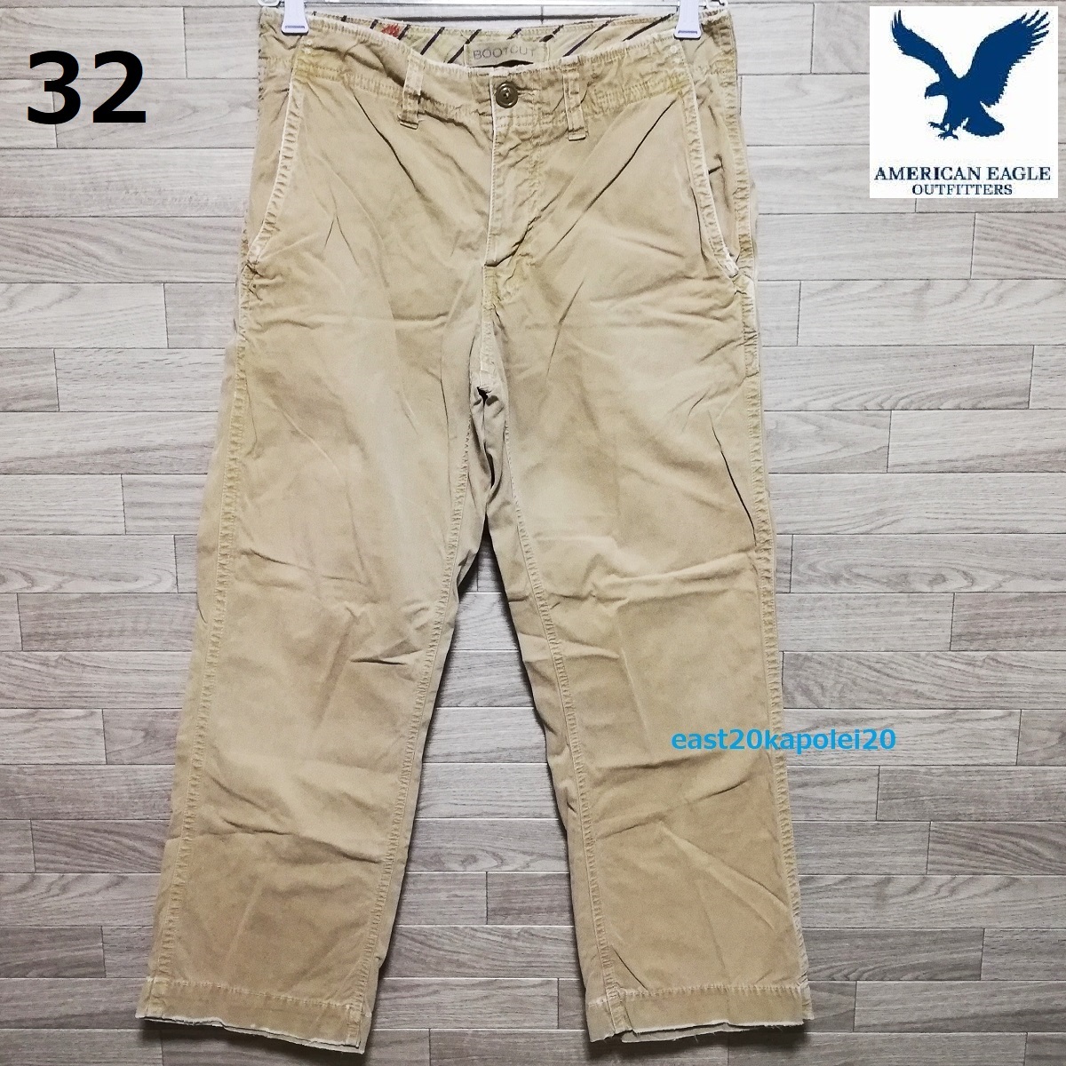 American Eagle アメリカンイーグル メンズ ボトムス ブーツカット チノ パンツ チノパン 32 30 ベージュ アースカラー ヴィンテージ加工 その他 売買されたオークション情報 Yahooの商品情報をアーカイブ公開 オークファン Aucfan Com