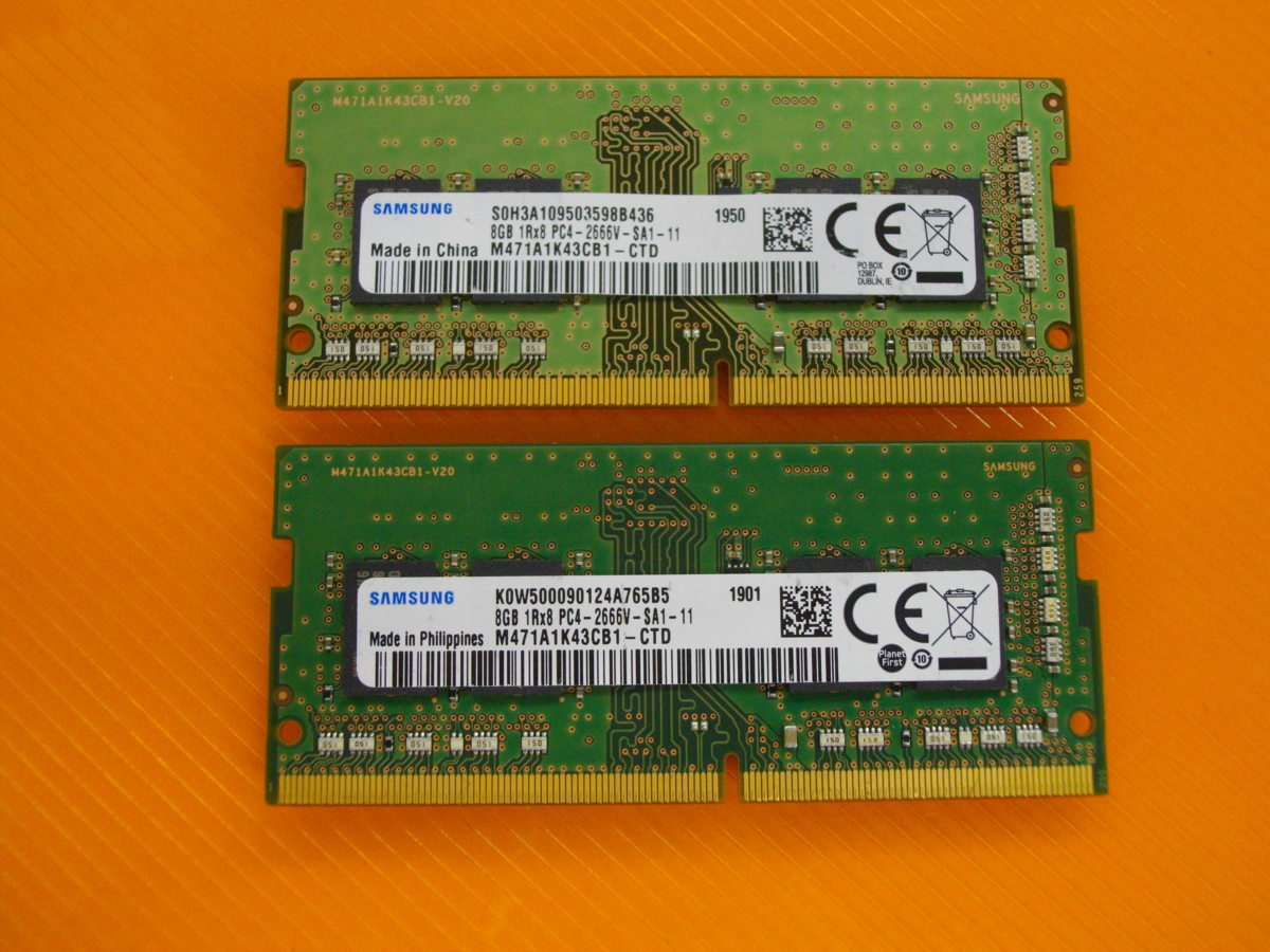 SAMSUNG NOTE用 8GB PC4-2666V(DDR4-21300) MM 2枚SET 動作OK 郵便可 94116