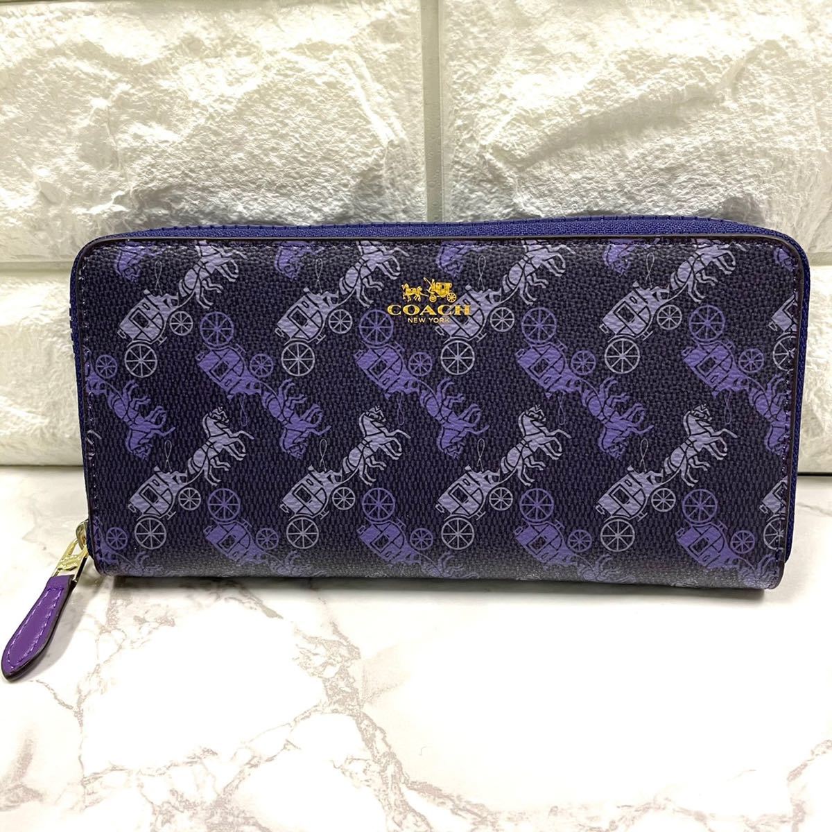 1円スタート！ COACH コーチ 長財布 ラウンドファスナー 紫 パープル 