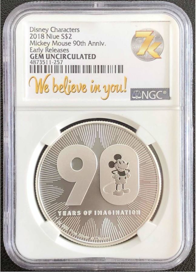ミッキーマウス90周年記念コイン 2018年 ニウエ 2ドル銀貨 NGC鑑定済