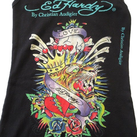 未使用品 エドハーディー Ed Hardy 虎 タイガー スカル ロゴ ライン