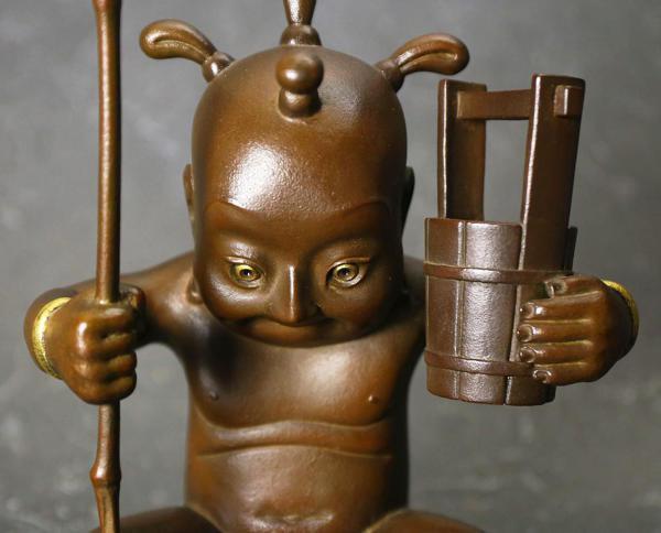真作】【WISH】籔内佐斗司「こぼすなさま」ブロンズ 金彩 共箱 高さ