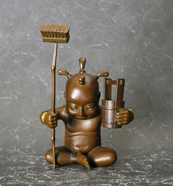 真作】【WISH】籔内佐斗司「こぼすなさま」ブロンズ 金彩 共箱 高さ