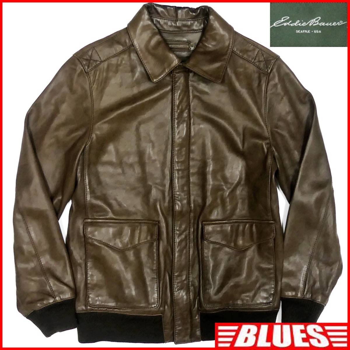 【大得価，本物保証】 Eddie Bauer メンズS レザージャケット エディーバウアー 茶 本革 ブルゾン ジャケット 革ジャン ジャンパー A-2タイプ(Sサイズ)｜売買されたオークション情報、yahooの商品情報をアーカイブ公開 ジャンパー、ブルゾン一般