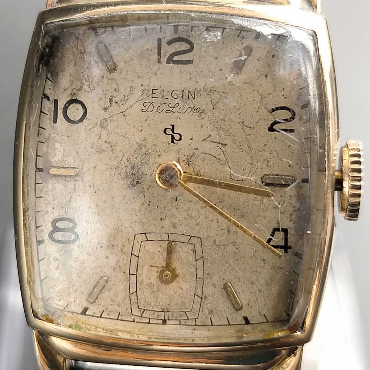 ★アンティークantique★ELGINエルジン メンズ腕時計 DELUXE 手巻きマニュアル10金張り 10K gold filled 17石 稼働品 アンティーク 腕時計 手巻き 1928年 動作良好エルジン アンティークの中古品