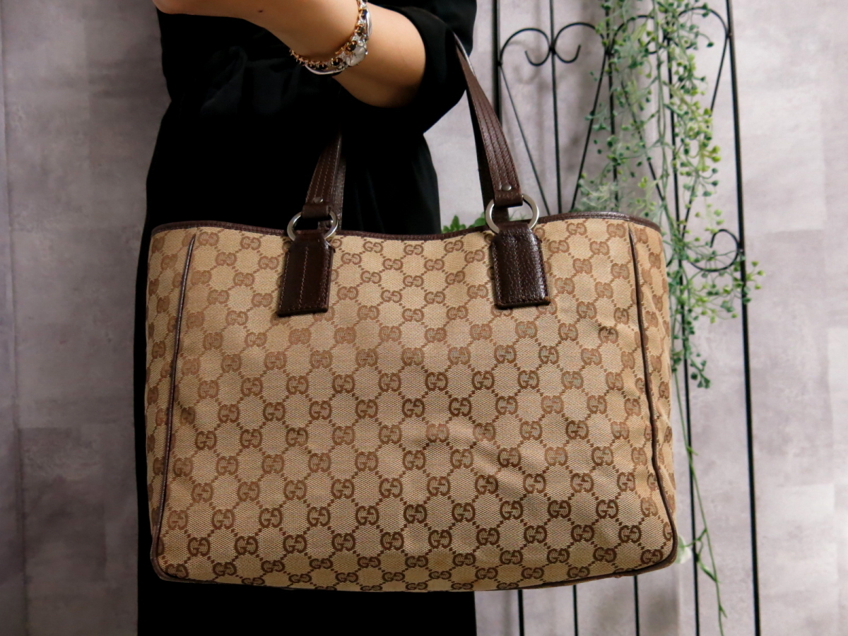 ○美品○GUCCI グッチ○GG キャンバス レザー 本革○トート バッグ 