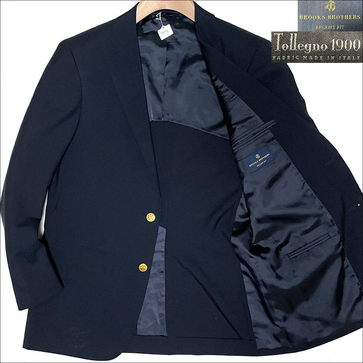 J5196 良品 ブルックスブラザーズ Tollegno1900生地 金ボタン 紺 