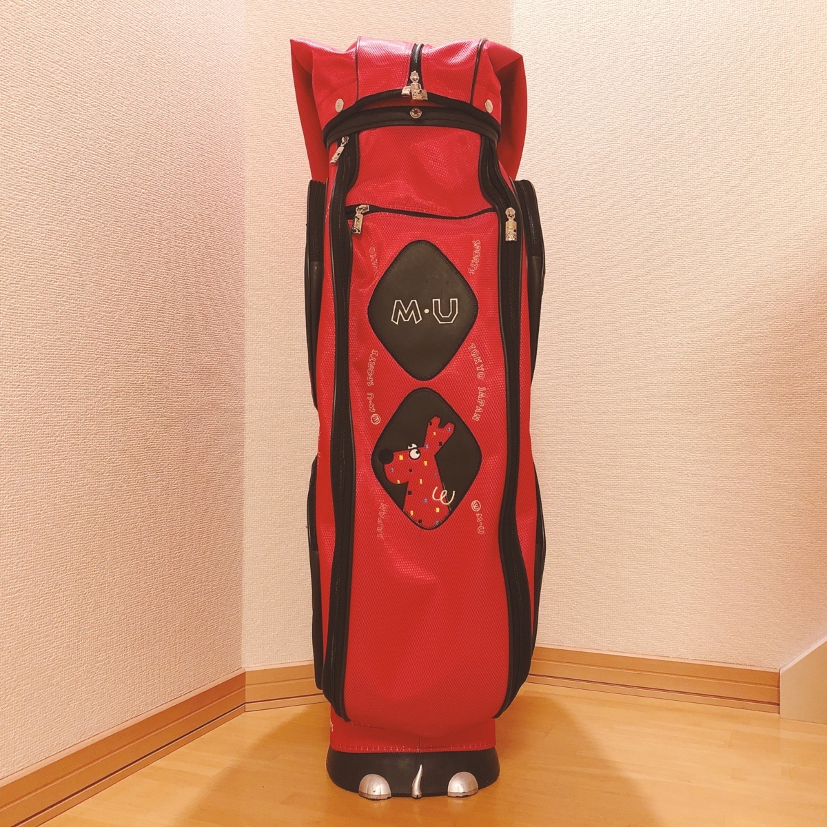 送料込M・U SPORTS ミエコウエサコ キャディバッグ エナメル 黒×赤 美