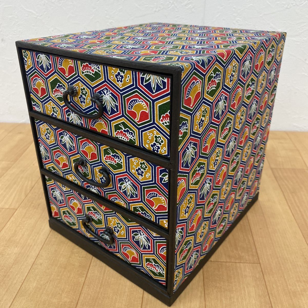 収納箱 三段 小引き出し 和紙 千代紙 小物入れ 和風 インテリア 小箱 