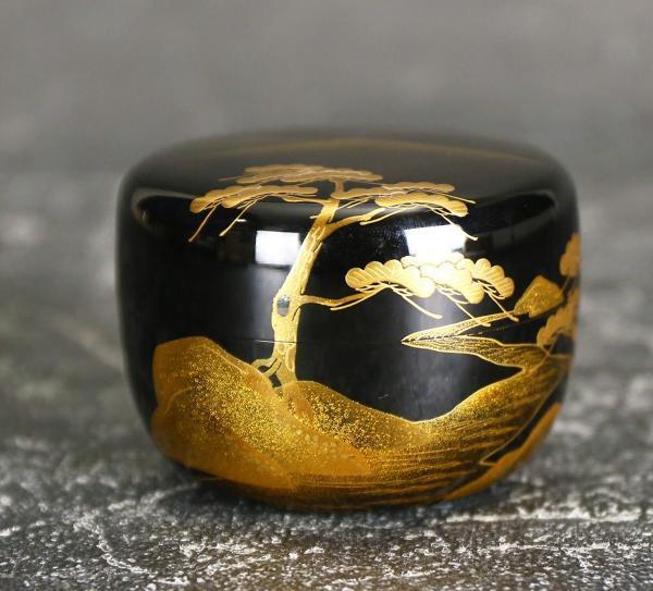 真作】【WISH】茶平一斎「山水平棗」漆 共箱 輪島塗 金蒔絵 螺鈿