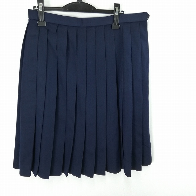 1円 スクールスカート 大きいサイズ カンコー 学生服 冬物 24車ヒダ w78-丈64 中学 高校 プリーツ 制服 女子 中古 紺 ランクC HK4320