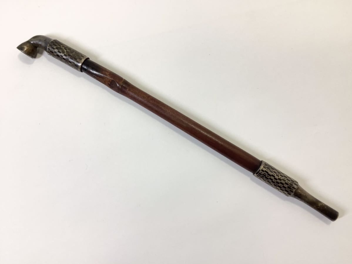 喫煙具 煙管 銀製 市松模様 古いキセル 総重量18g 長さ約21cm