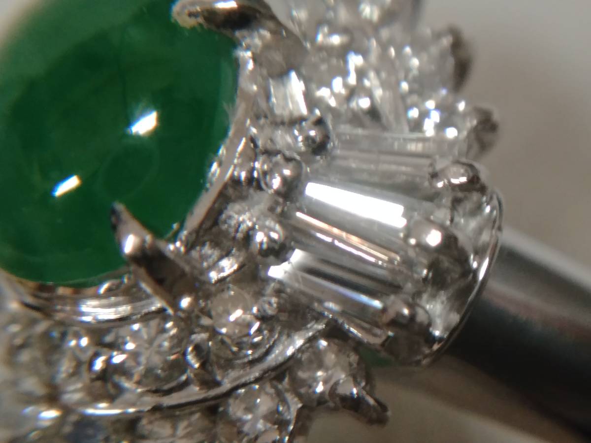 Pt900 ダイヤ0.44ct リング 14号 5.1g 甲丸 カボションカット グリーン 