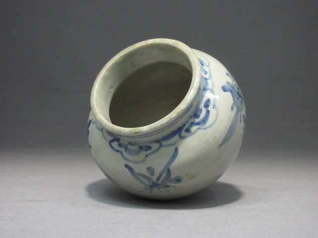 李朝 染付 花蝶文小壺(H10cm) 李朝後期 検)古染