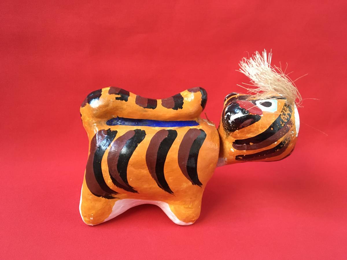 下総人形】松本節太郎 張子 首振 十二支 虎（立） 箱あり 郷土玩具 下総