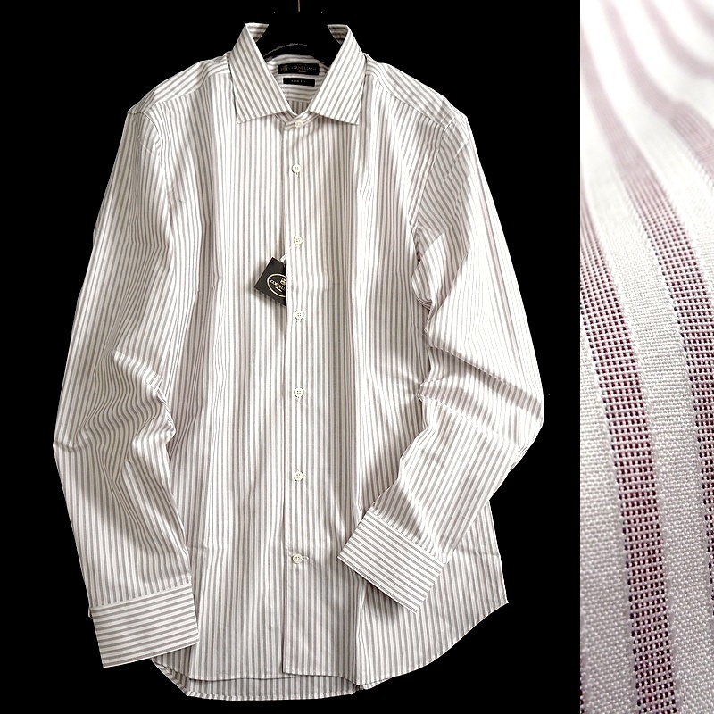 ■CORNELIANI コルネリアーニ 定価4.7万 伊製 三越伊勢丹取扱 上質コットンドビー ワイドカラー 長袖シャツ 761S6515 39 ▲030▼bus4446b