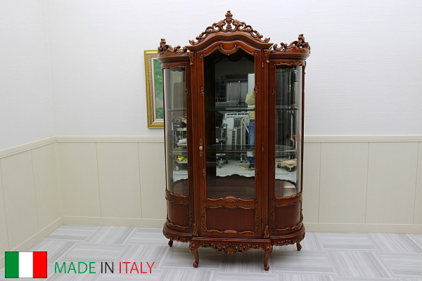 発送可！展示 超美品 イタリア製 三面ガラス キャビネット 飾り棚 食器