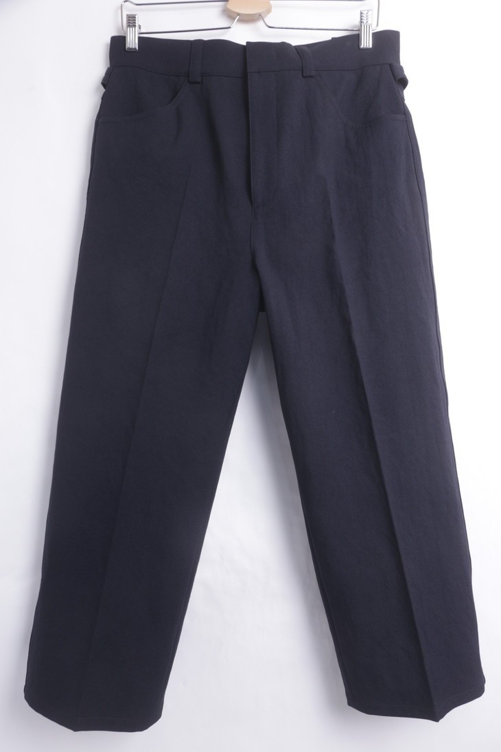 2E JIL SANDER 20AW TURN UP CUFFS TROUSER NAVY 46 ウエストベルト ワイド パンツ 80KA2406 UT01