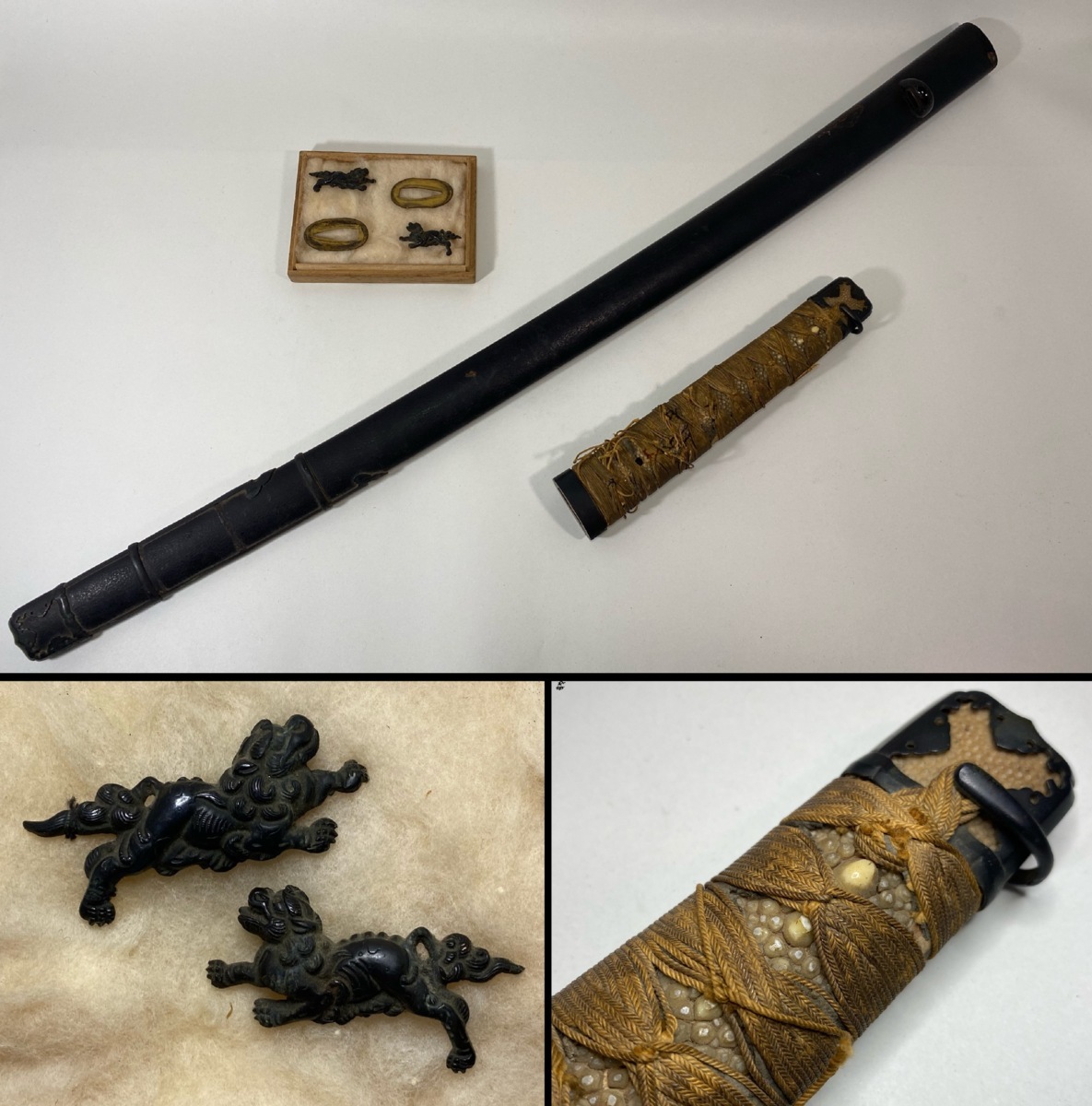 目貫 馬図 日本刀 アンティーク 小道具 刀剣 刀装具 武具 骨董 時代物 蔵出品 ③ 目貫 日本刀装具 犬 狛犬 子犬 金工品 細工 絵金 刀剣美術