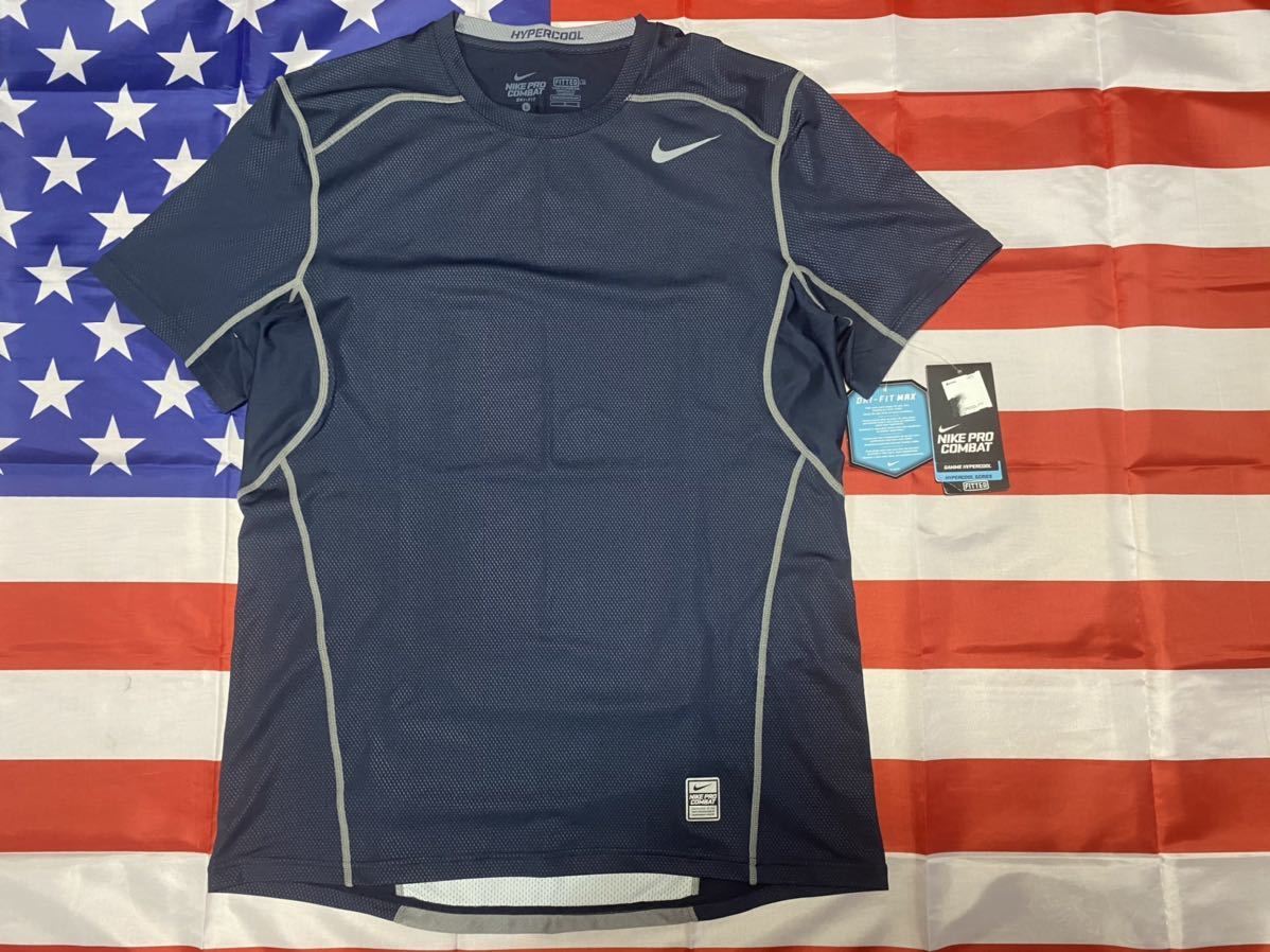 新品未使用タグ付き　made in USA Nike Pro Combat Max Hypercool Fitted Shirt ネイビー