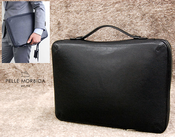 定価3.2万 美品 ペッレモルビダ PELLE MORBIDA 極上牛シボ革「メイデンヴォヤージュ」裏チェック レザードキュメントケース/クラッチバッグ