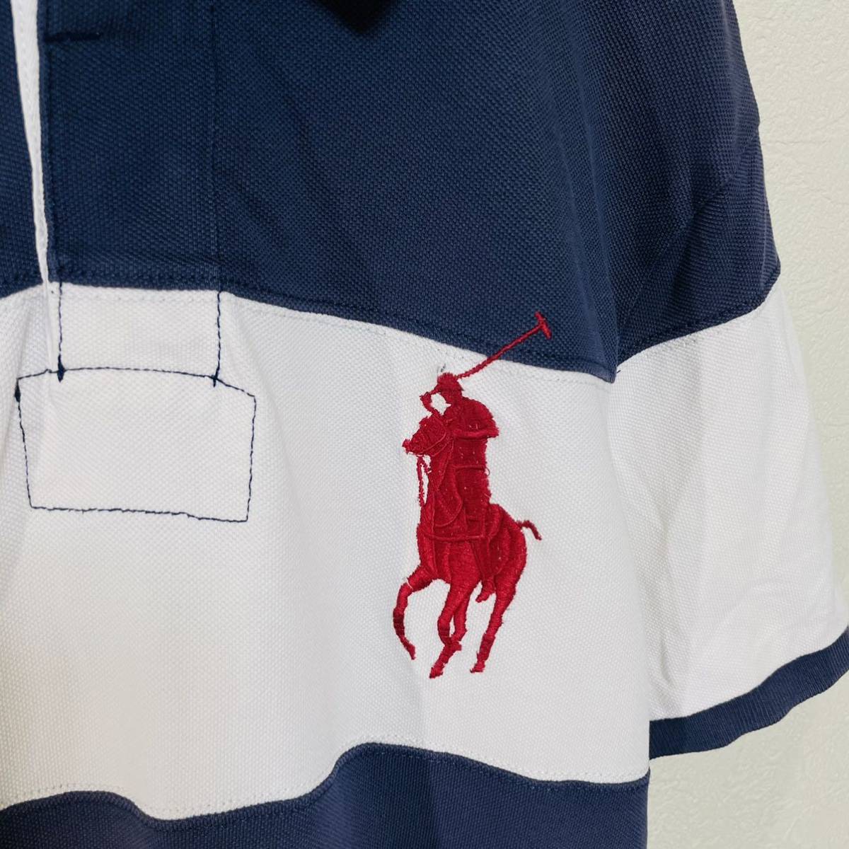 ラルフローレン ポロシャツ ボーダー 刺繍ロゴ 太ボーダー 古着 ゴルフ 