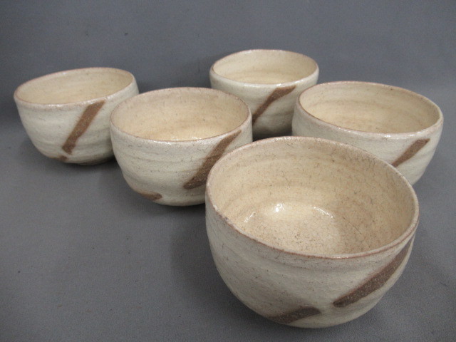 いもじ焼 喜多村午郎 数茶碗 五客 共箱 茶道具 鉢 粉引茶碗 敦賀市