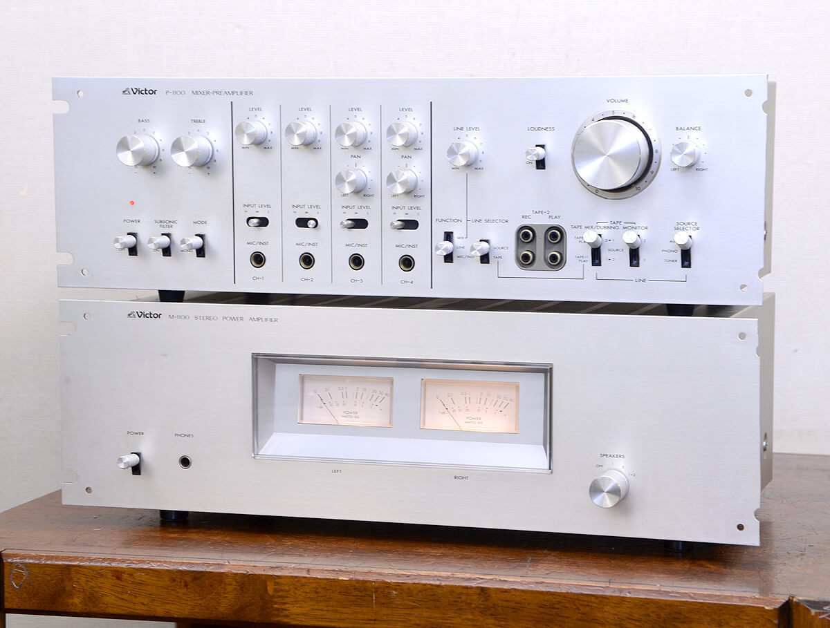 Victor プリアンプ 動作品 Victor ビクター M-1100 パワーアンプ+P-1100 プリアンプ 2台