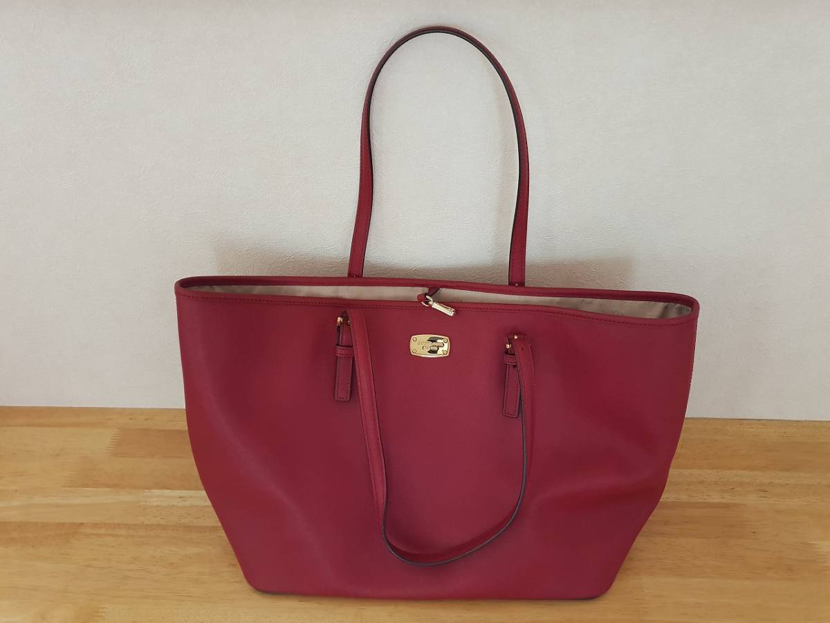 美品 MICHAEL KORS マイケルコース 鮮やかなワインレッド トートバッグ 