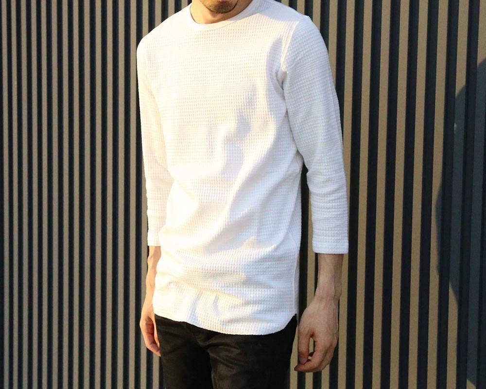  LOUNGE LIZARD ラウンジリザード ジャガードワッフル カットソー 定価 11 550円 L 送料370円 TRANSFER WAFFLE 7/S 7分袖Tシャツ 白(半袖Tシャツ)｜売買されたオークション情報、yahooの商品情報をアーカイ トップス