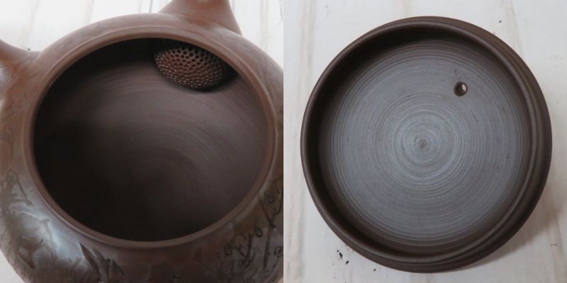 常滑焼 沢田昭邨 緑窯変 谷川白道 刻 細字漢詩 横手急須 茶注 煎茶道具 