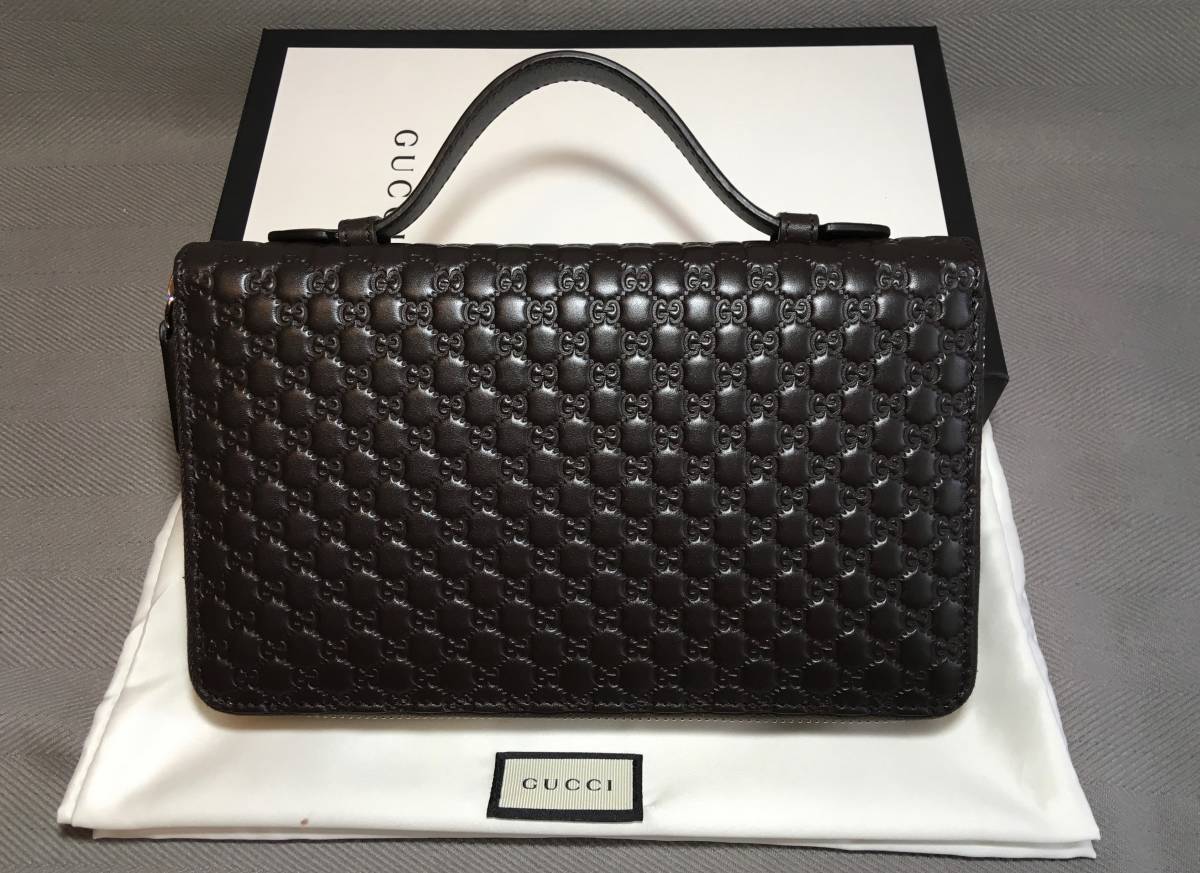 新品 定価22万 GUCCI ラウンドファスナー マイクロ グッチ シマ レザー
