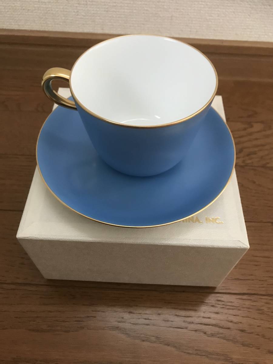 大倉陶園 色蒔き（ブルー）モーニングカップ＆ソーサー 1客 単品 箱