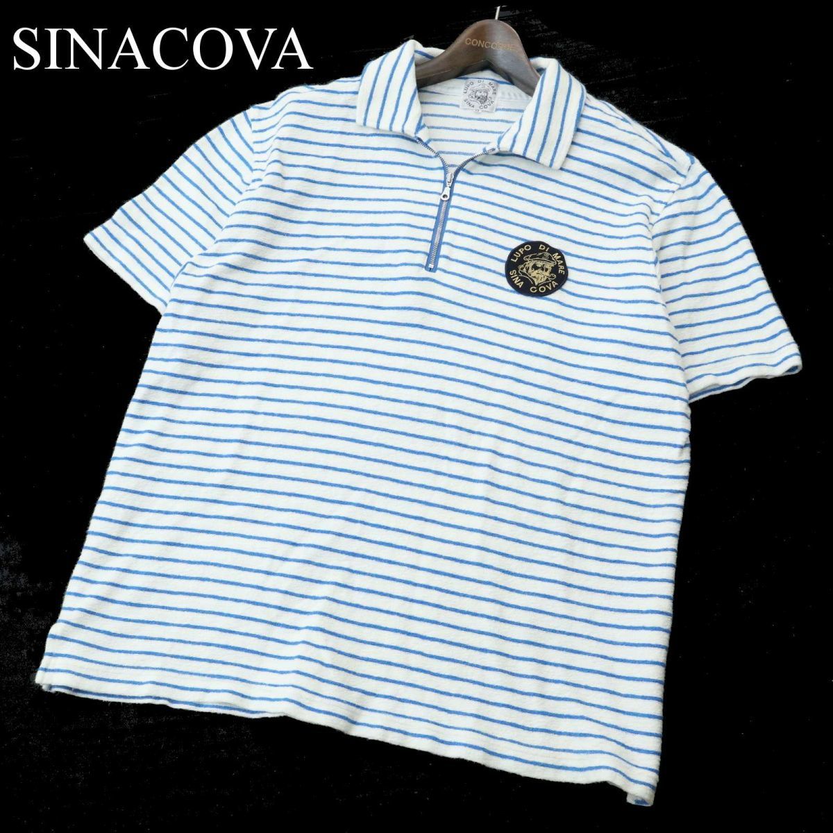 SINACOVA シナコバ ロゴワッペン パイル☆ ボーダー ハーフジップ 半袖 