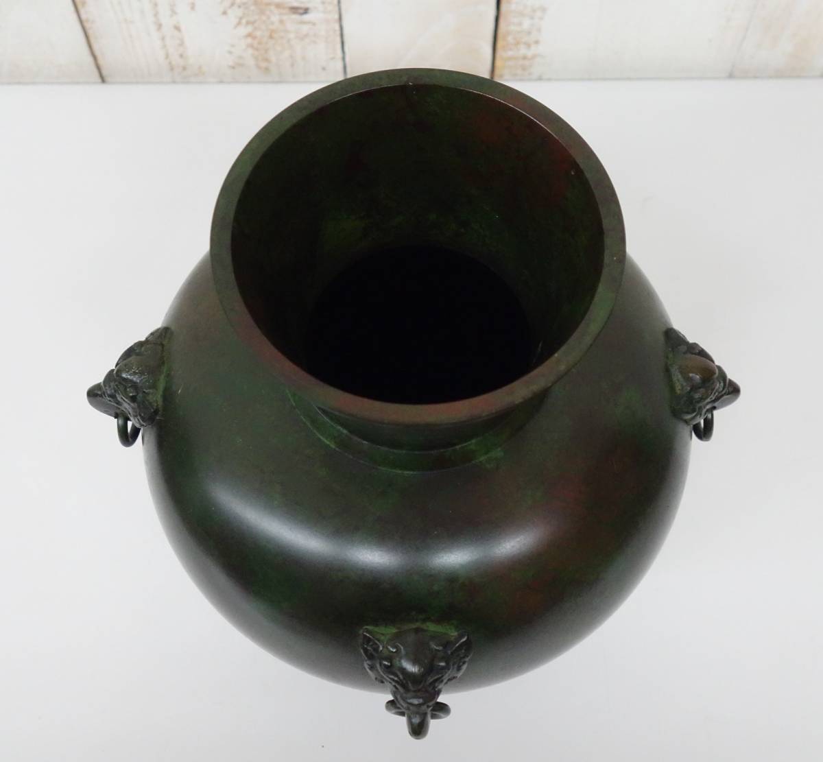 伝統工芸 工芸美術 ＊鋳銅花瓶 銅製 銅器 花立 花生 飾壺 ＊獣