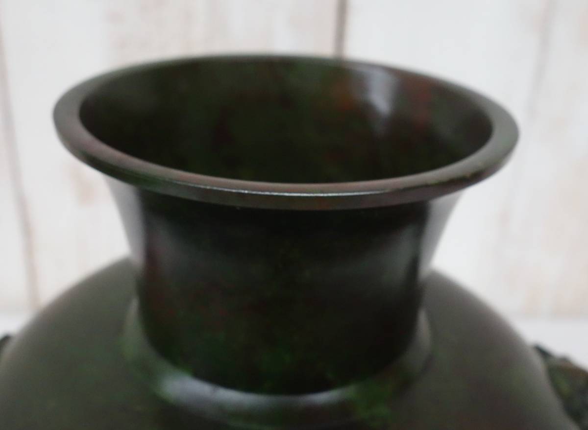 伝統工芸 工芸美術 ＊鋳銅花瓶 銅製 銅器 花立 花生 飾壺 ＊獣