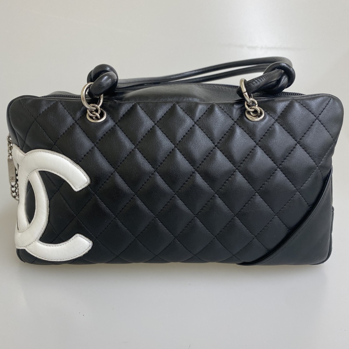 1円スタート シャネル CHANEL カンボンライン マトラッセ ハンドバッグ ９番台 レザー ブラック N0414