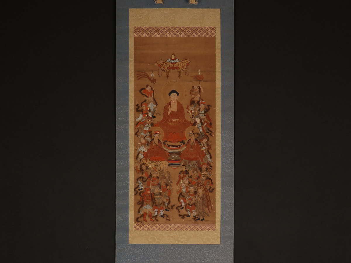 版画】【11周年記念1円スタート】【伝来】mz3799 仏画 十六善神図 木版