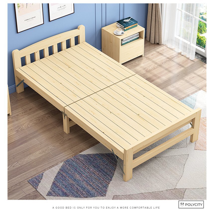新品☆折りたたみ式ベッド 組立不要 簡易ベッド 小型の部屋 木製