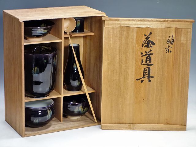 K07091【九谷焼 陶芸作家 森澤昭三 九谷昭三 造】釉彩 茶道具 七点