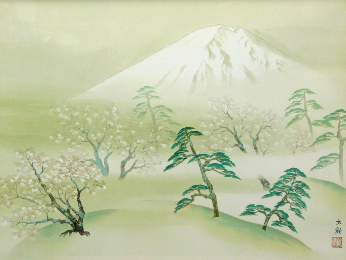 美品 横山大観「春暁」リトグラフ 大日本絵画 作品保証書・日本版画