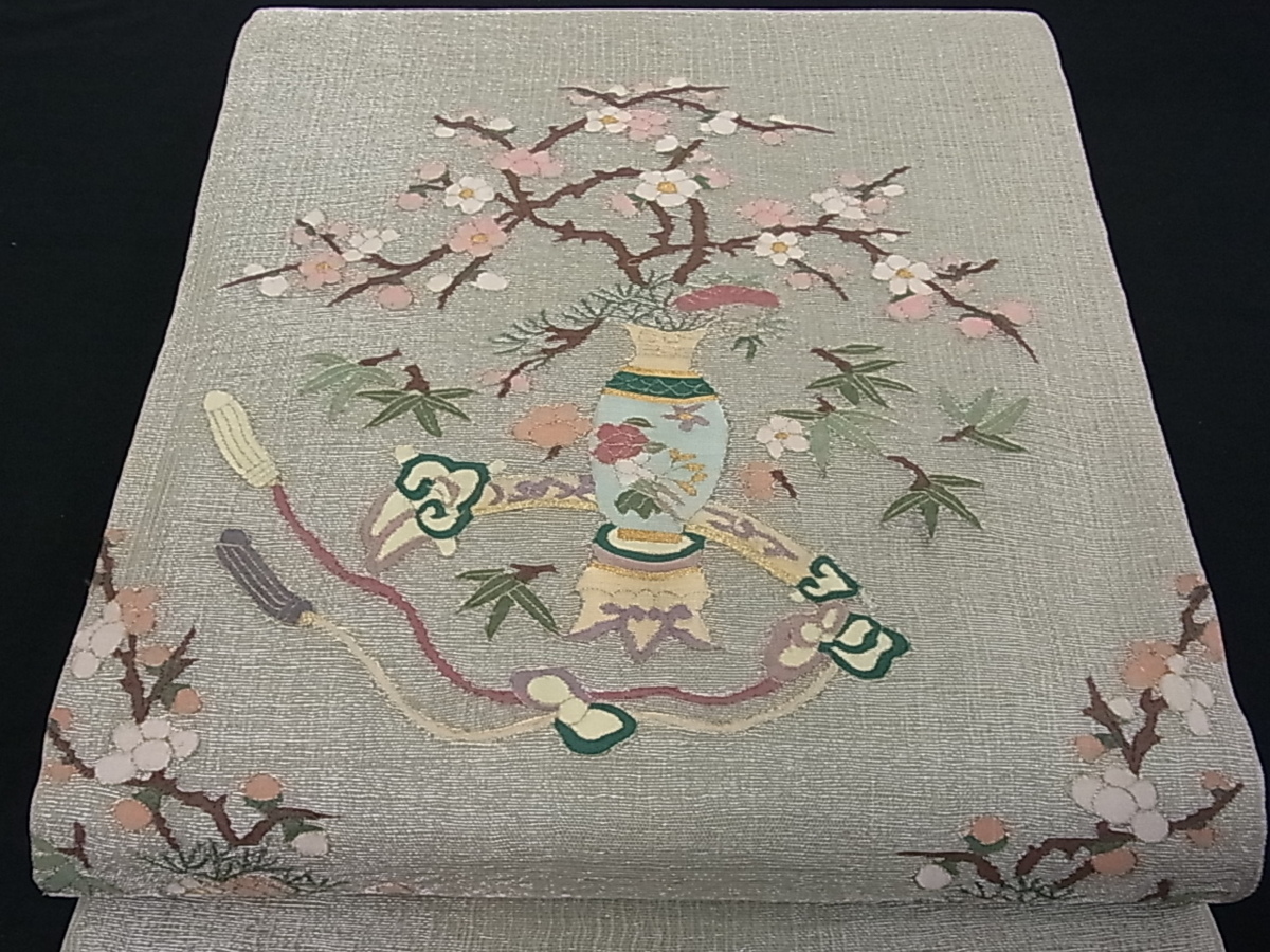 平和屋着物■夏物　太鼓柄袋帯　明綴れ　飾花文　金銀糸　逸品　km945