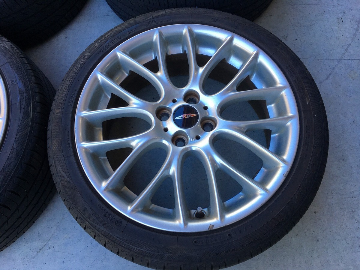 【S管理67154 BMWミニ】★17インチ アルミ ホイール★7J +48 PCD100 4H 205/45R17 タイヤ付