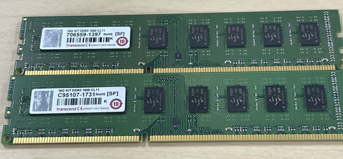Transcend DDR3 1600 16GB (8GB x 2枚) デスクトップメモリー 良品
