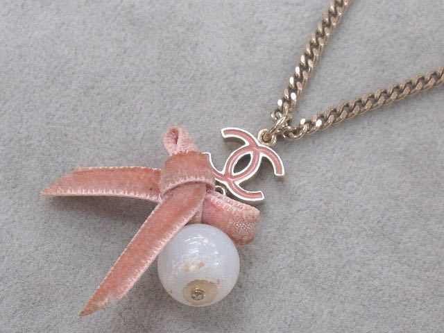 CHANELシャネル ◇ココマーク フェイクパール リボン ネックレス 