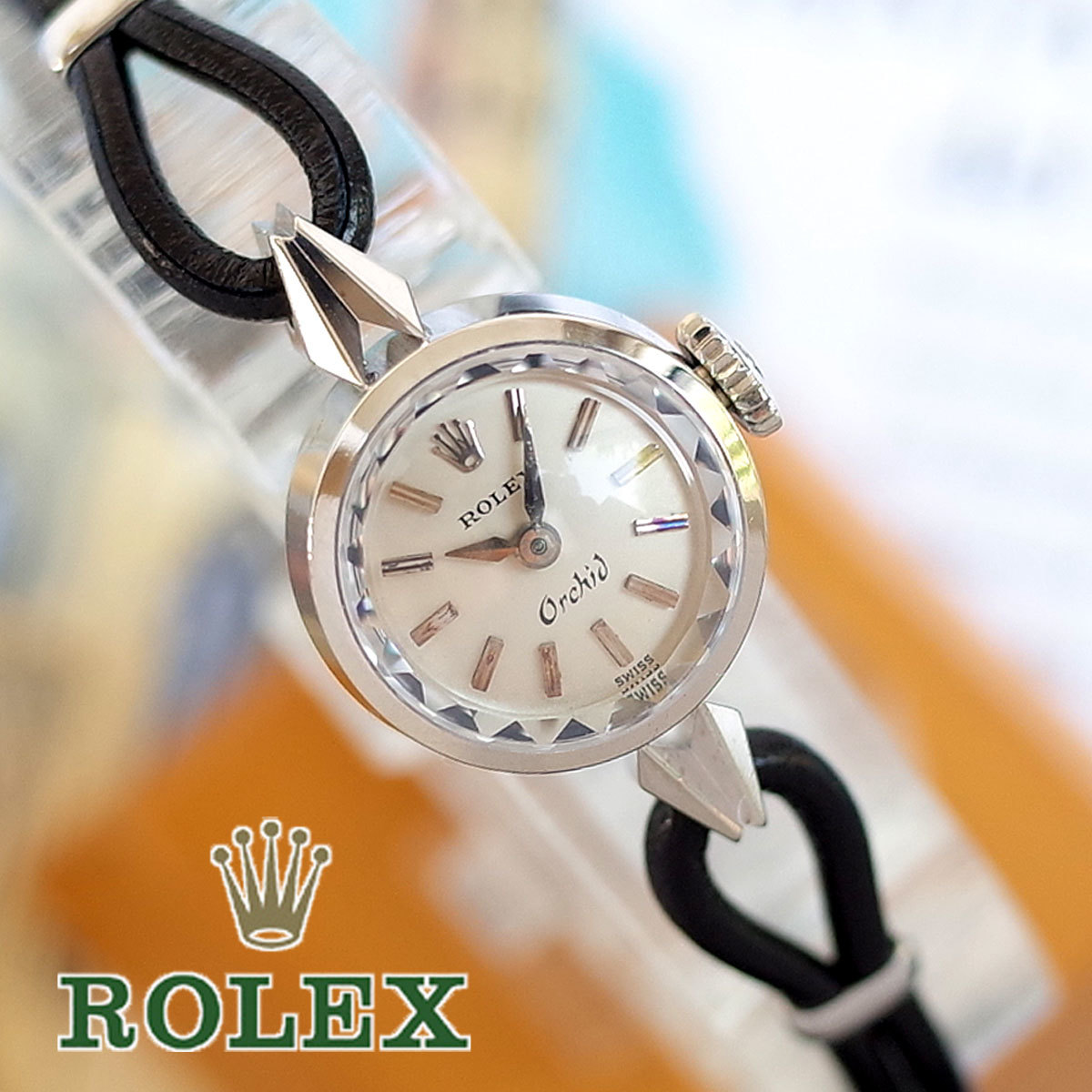 【安心OH/1年保証】ロレックス オーキッド 2229 K18WG 750 レディース カットガラス 73番 1961年製 アンティーク 腕時計 ROLEX