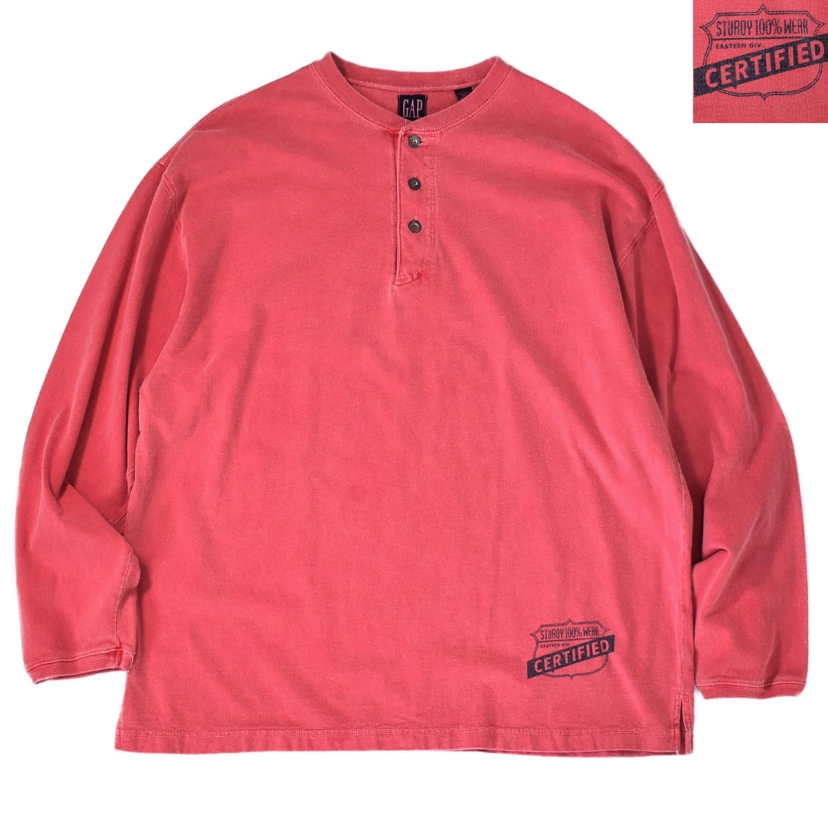 L] 90s OLD GAP ヘンリーネック 長袖 Tシャツ ピンク オールド 