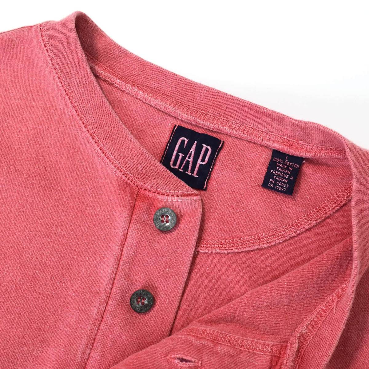 L] 90s OLD GAP ヘンリーネック 長袖 Tシャツ ピンク オールド 