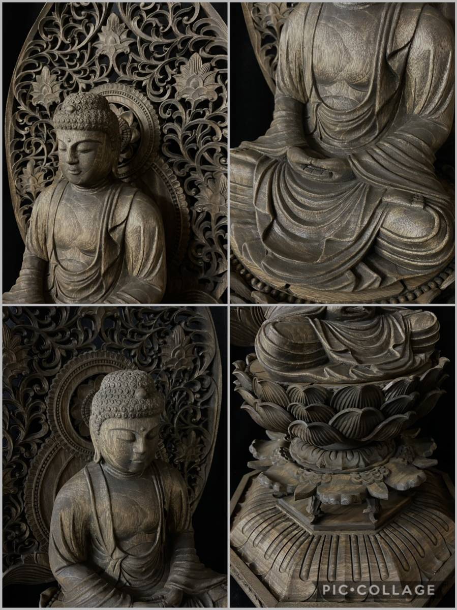 高62cm 井波彫刻 一刀彫り 仏教工芸品 時代彫刻 香樟材 木彫仏教 精密