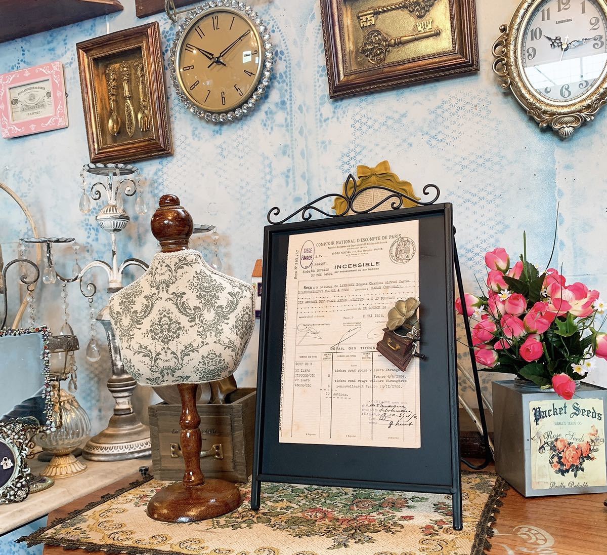 USAアンティーク ファイルボード 店舗什器 メニュー板 木製×アイアン antique style / menu board stand / アイアンボードスタンド #店舗